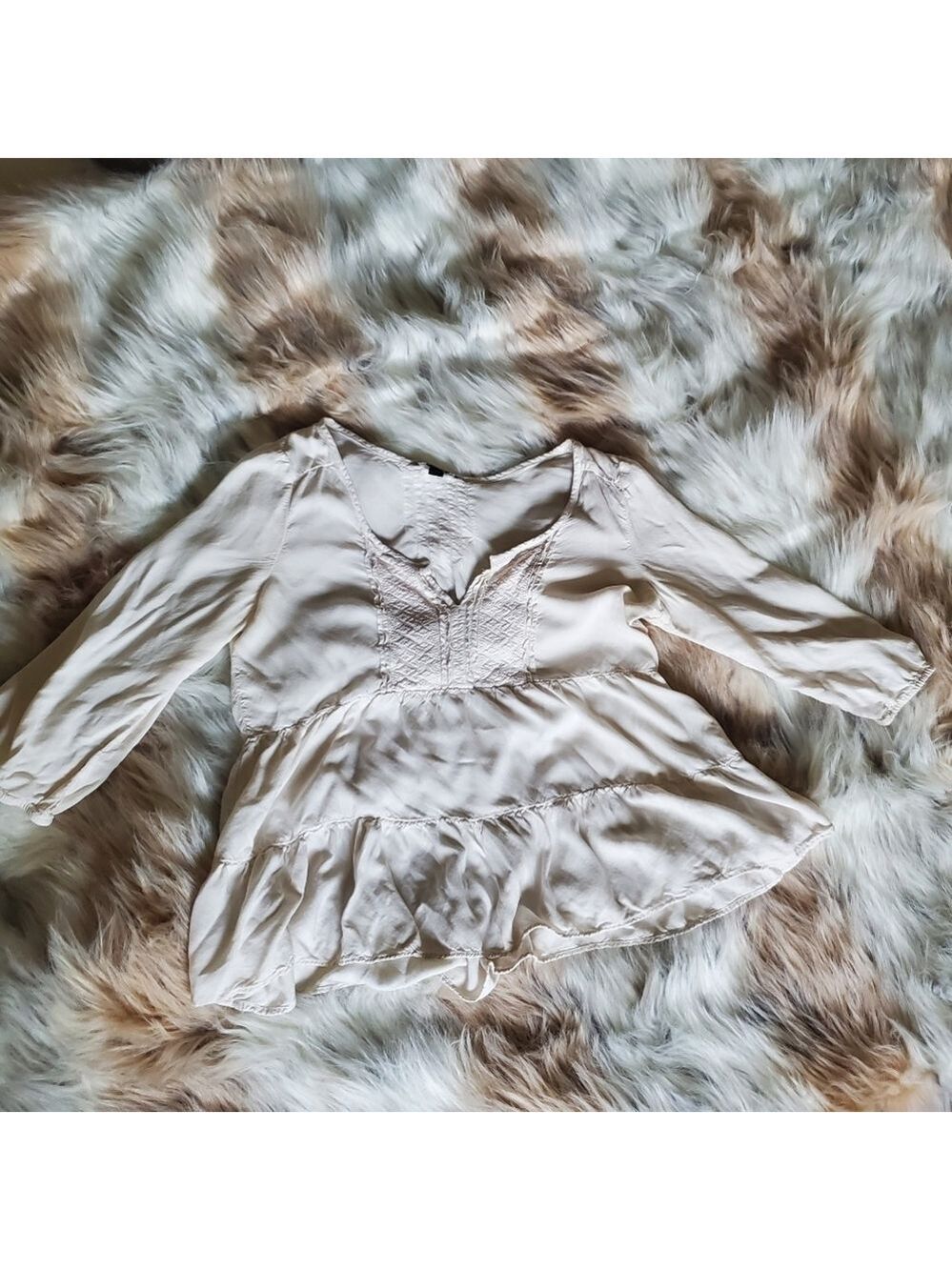 American Eagle Cream Ruffle Top